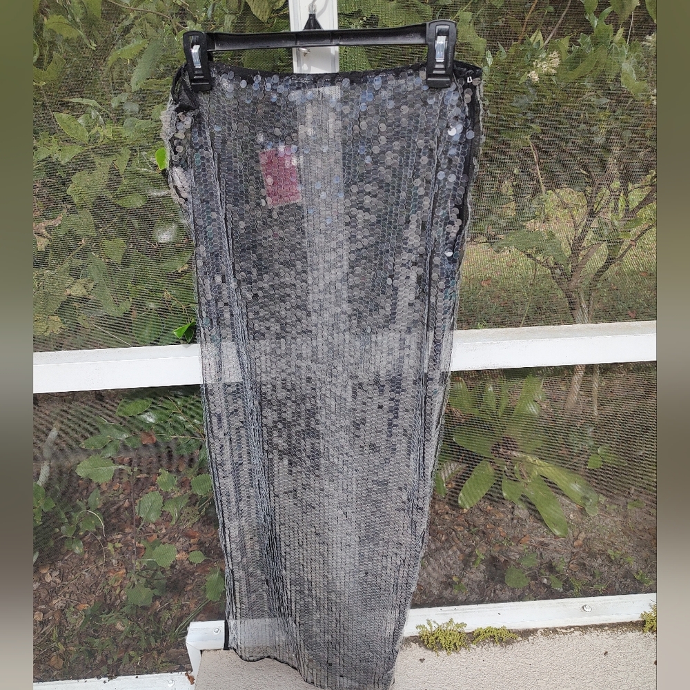 Pretty Little Thing Black Sheer Sequin Thigh Split Maxi Skirt